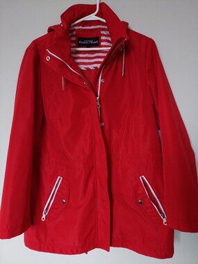 Northern Reflections Women's L hooded rain shell jacket striped lining Red